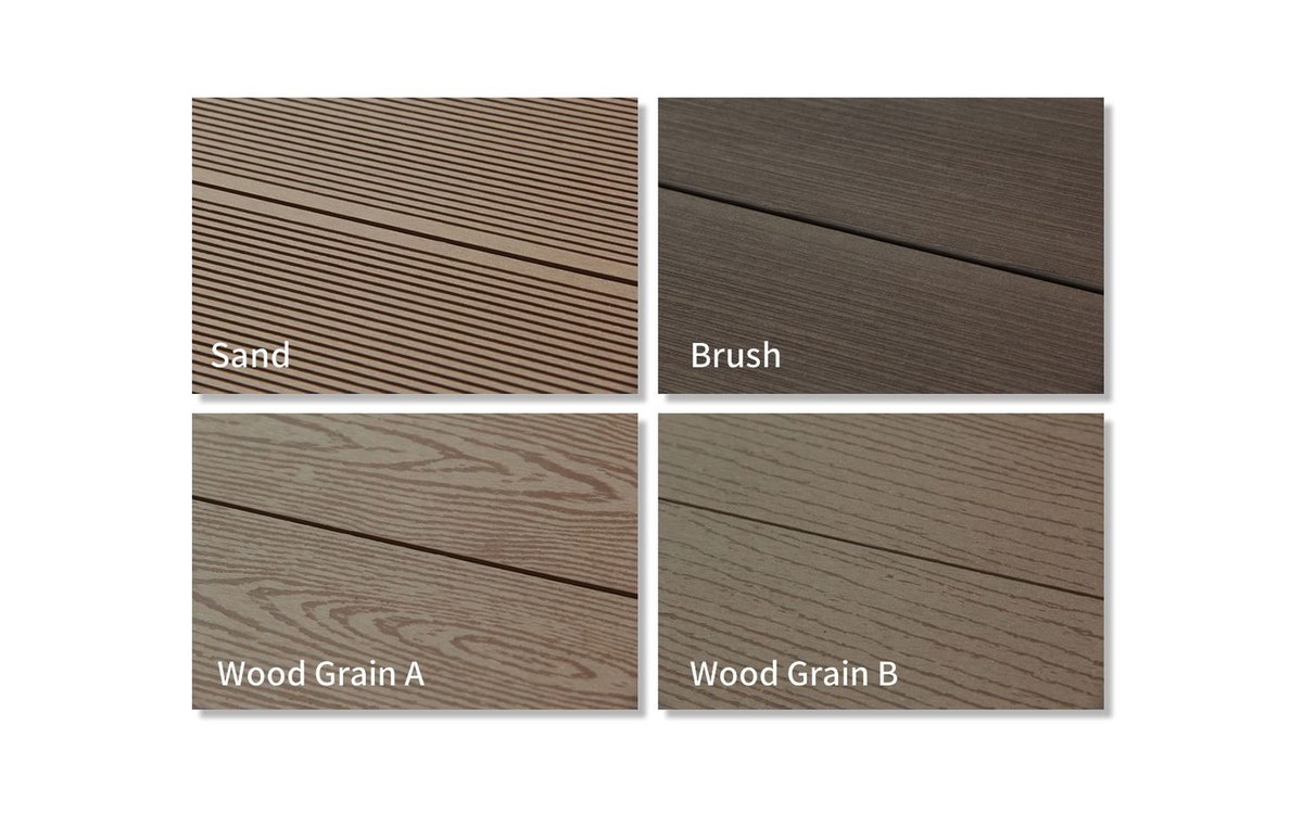 3D embossed WPC decking profiles and wood-grain colours