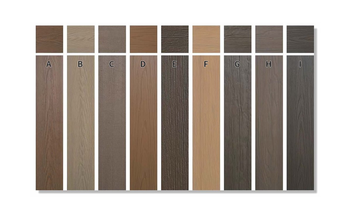 Classic WPC decking profiles A-H and colour range