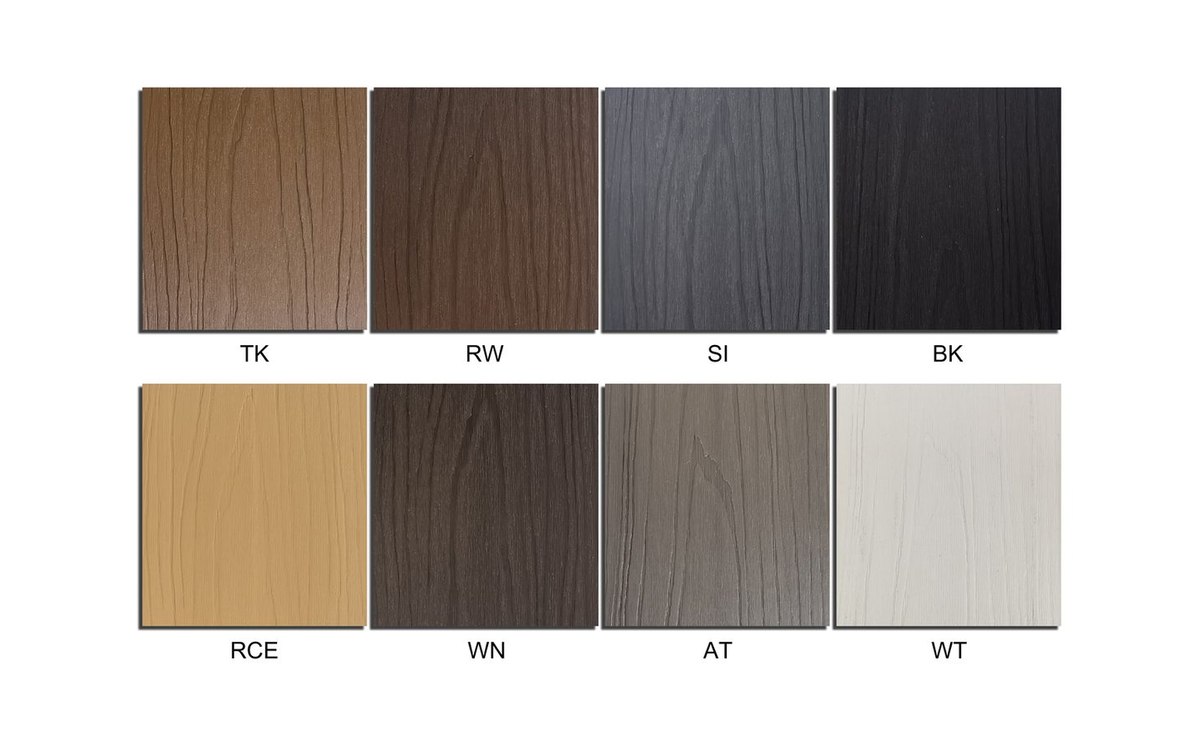 Co-Ex WPC co-extrusion decking profiles and colour codes