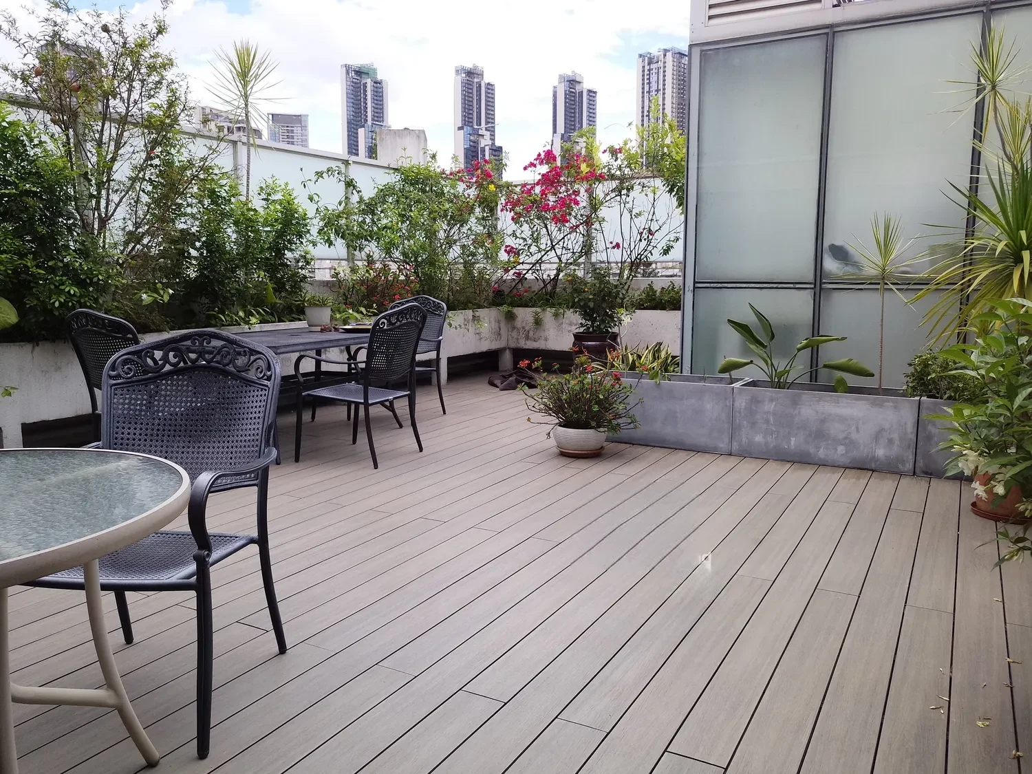 City rooftop deck railing